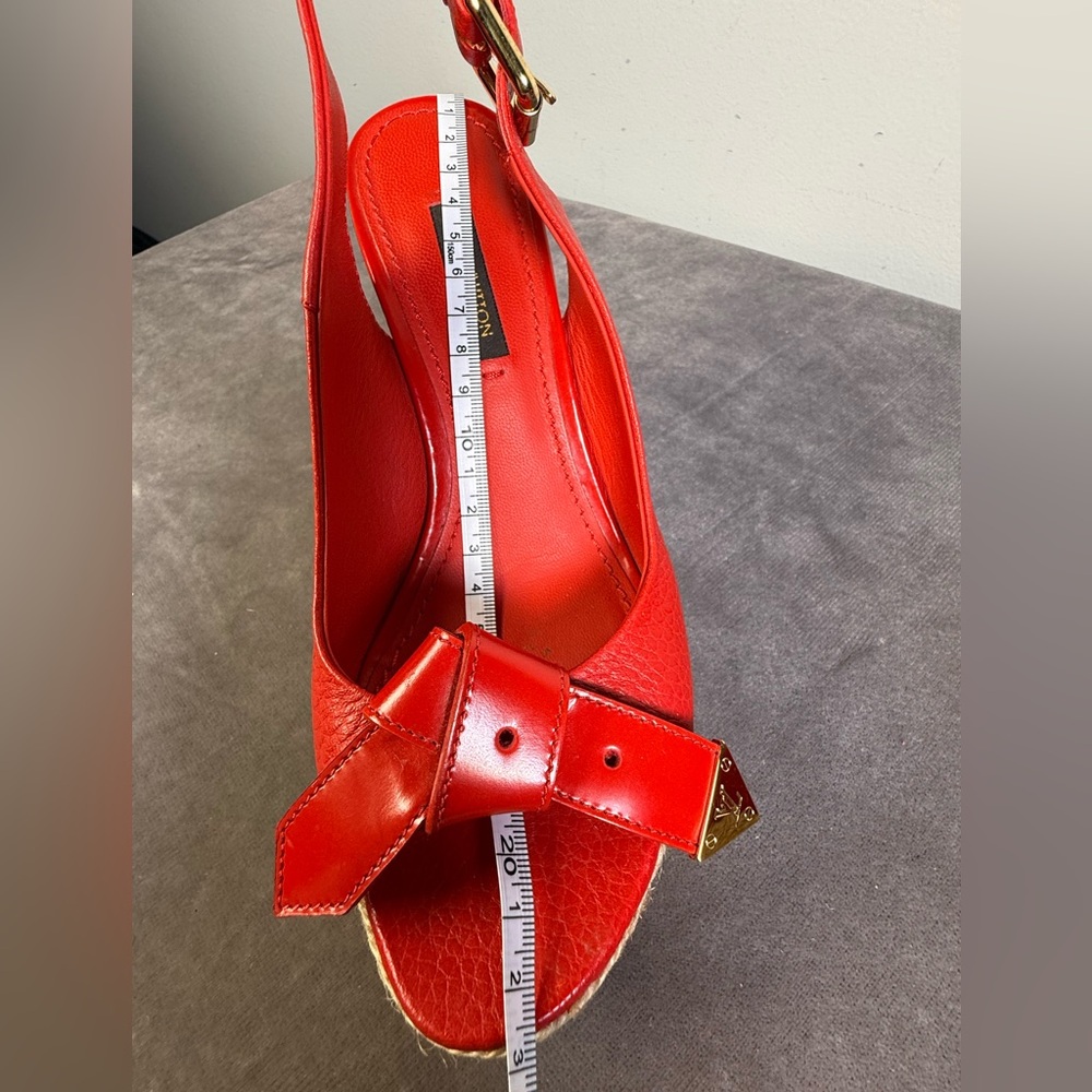Louis Vuitton red leather wedge heel slingback espadrille sandals open-toe 35 - Picture 13 of 16